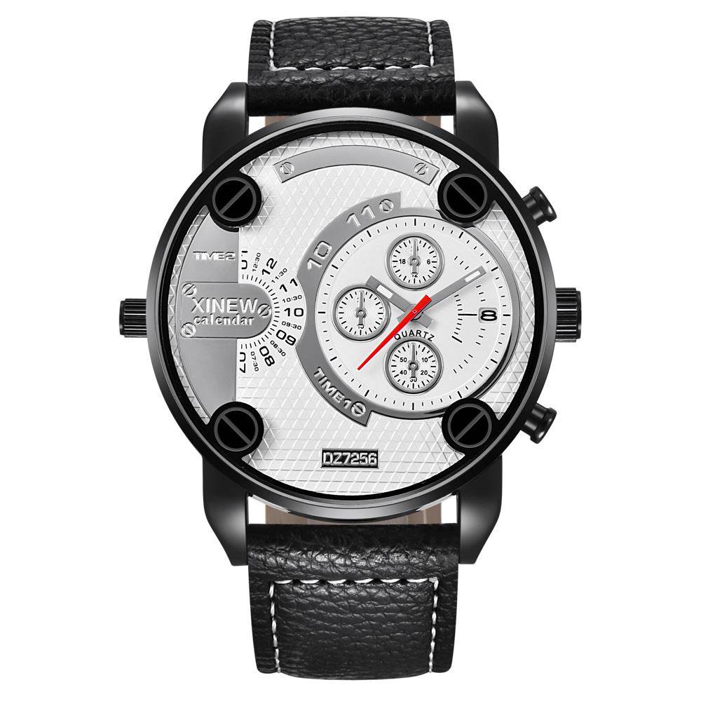 Mens Big Watches Fashion Leather Date Gifts Wristwatch - Mubimart