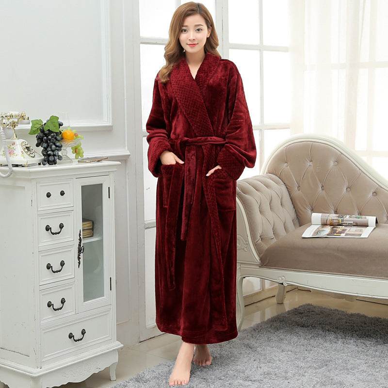 Women's Nightgown Autumn And Winter Long Flannel Pajamas One Pair Of Lovers Thick Coral Fleece Men's Plus Size Winter Bathrobe - Mubimart