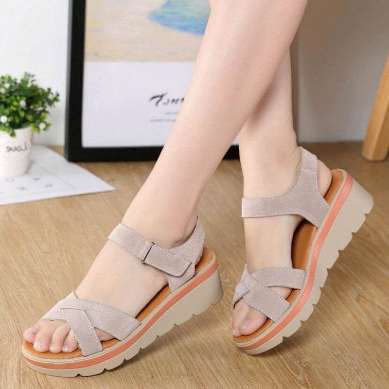 Wedge flat student sandals - Mubimart