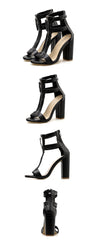 Block heel high heels hollow sandals