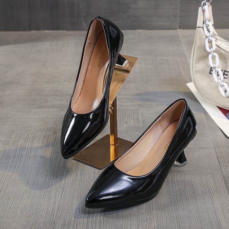 Shallow Mouth Pointed High Heels Sexy Patent Leather Stilettos - Mubimart