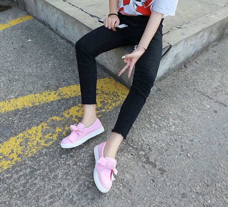 Women Nubuck Loafers Casual Bowknot Shoes - Mubimart