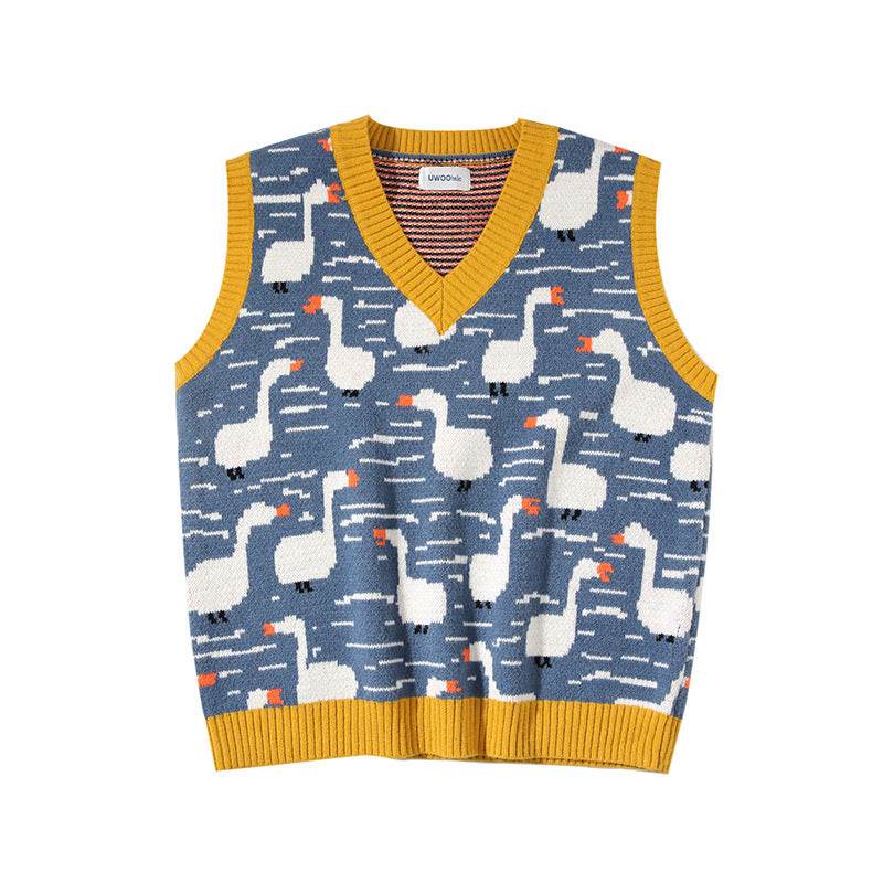 Little duck pattern sweater vest vest - Mubimart