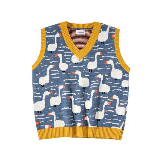 Little duck pattern sweater vest vest - Mubimart