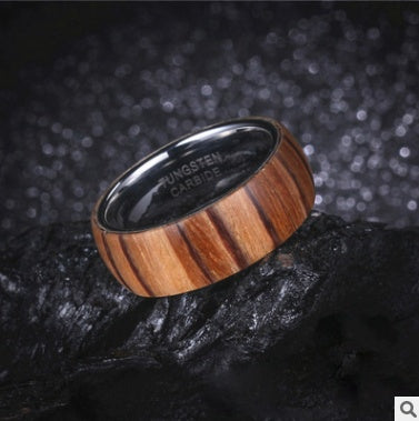 8mm Wood Ring for Men Comfory Fit Tungsten Carbide Wedding Band Inner Color Silver Dome Classic Style