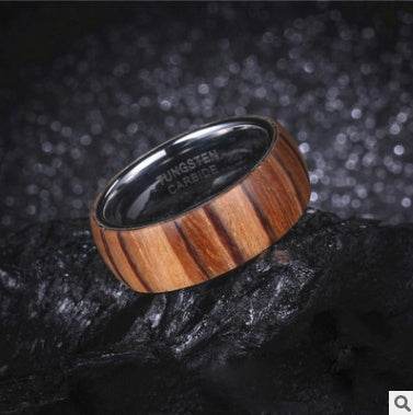 8mm Wood Ring for Men Comfory Fit Tungsten Carbide Wedding Band Inner Color Silver Dome Classic Style - Mubimart