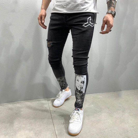 Men's Ripped Stretch Stiletto Jeans Black Jeans - Mubimart