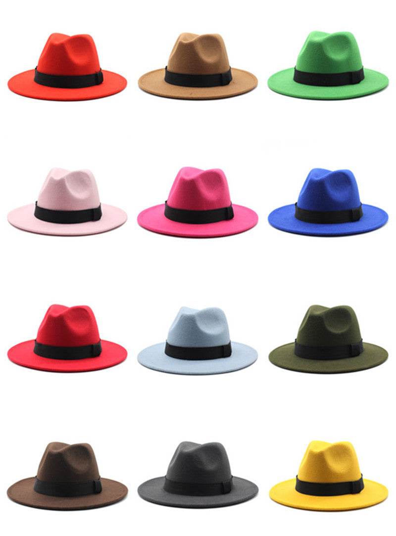 New Panama Flat Brim Fedora Hat Woolen Hat Men's And Women's Hats - Mubimart