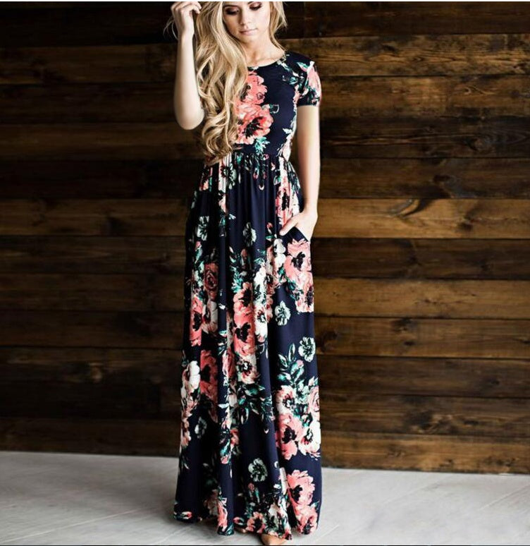 Women's Flower Printing Maxi Dress - Mubimart -  