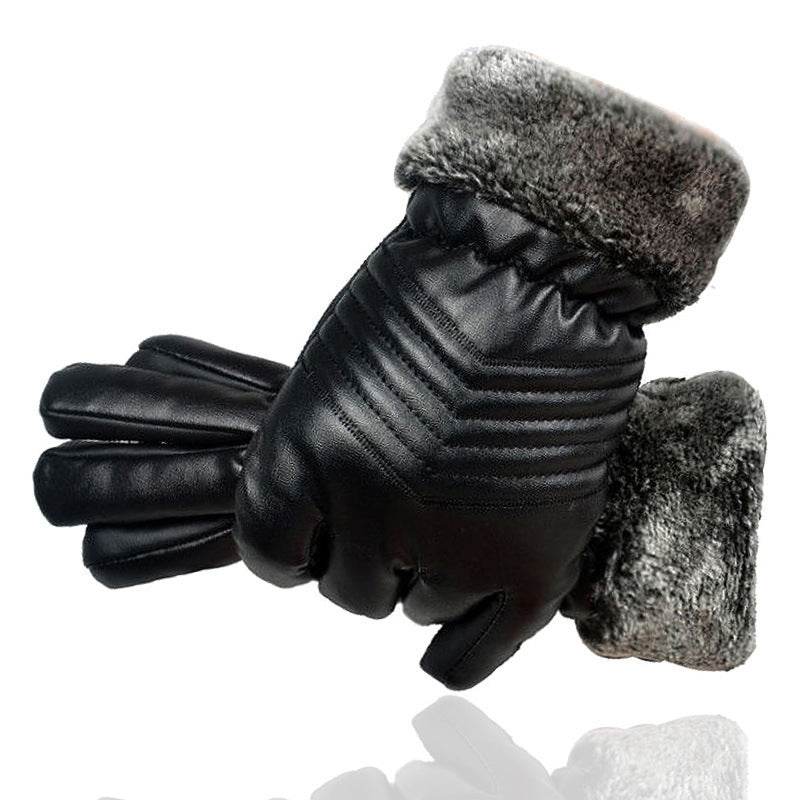 Winter Leather Gloves For Men And Women Velvet Thickened Cold-proof Warm Cycling Anti-slip Touch-screen Large Fleece Gloves - Mubimart