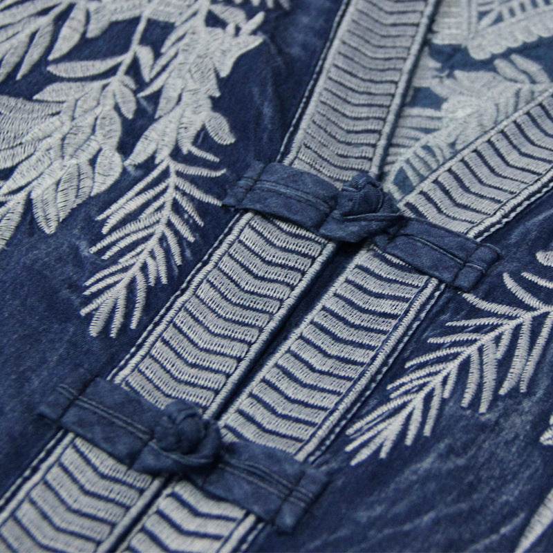 Embroidered Plus Size Women's Mid-sleeve Denim Dress - Mubimart
