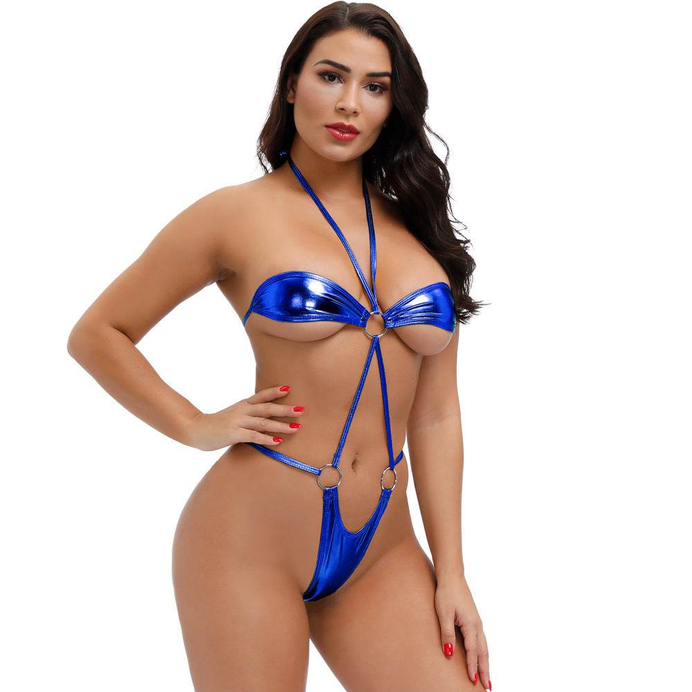 Seaside Imitation Leather Three-Point Bikini Bra T-Shirt Tie Suit Size Women - Mubimart