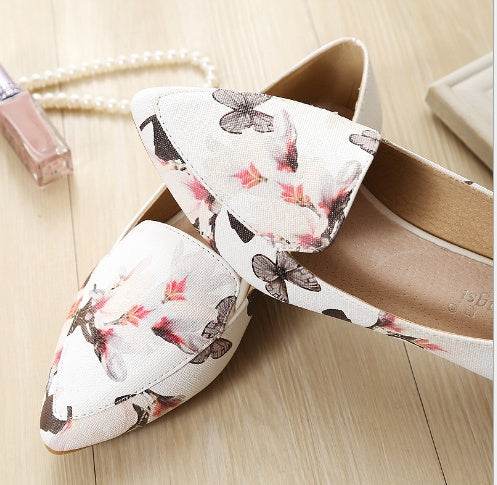 Espadrilles shoes woman slip on shoes pointed toe moccasins ladies loafers embroidery flats shoes flower printed shoes size 34- 43 - Mubimart