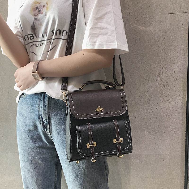 Vintage Pu Leather Women Backpack Simple Preppy Style Backpack - Mubimart
