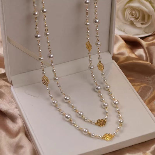 Retro Multi-layer Pearls Necklace Fashion Long Sweater Chain Versatile Accessories For Women