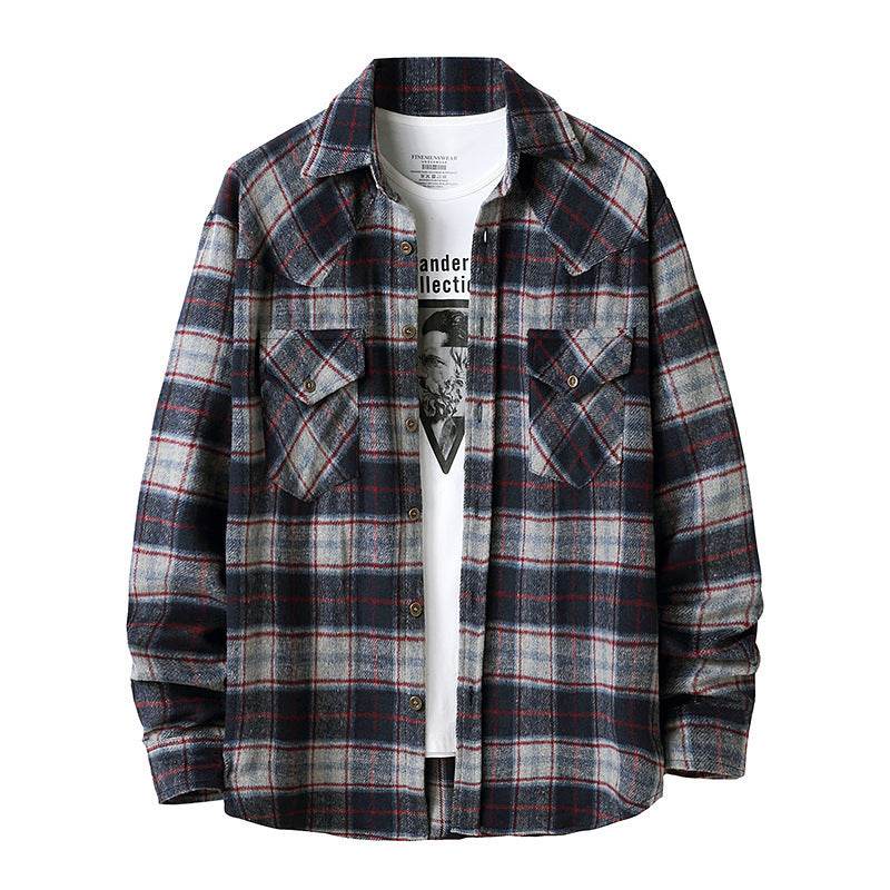 Men's Long Sleeve Flannel Plaid Shirt Jacket - Mubimart