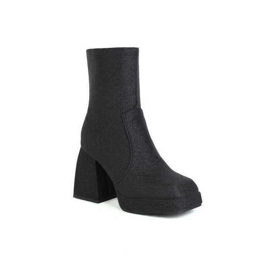 Square Toe Booties Female High Heel Martin Boots Sequin High Heels Ankle Boots - Mubimart