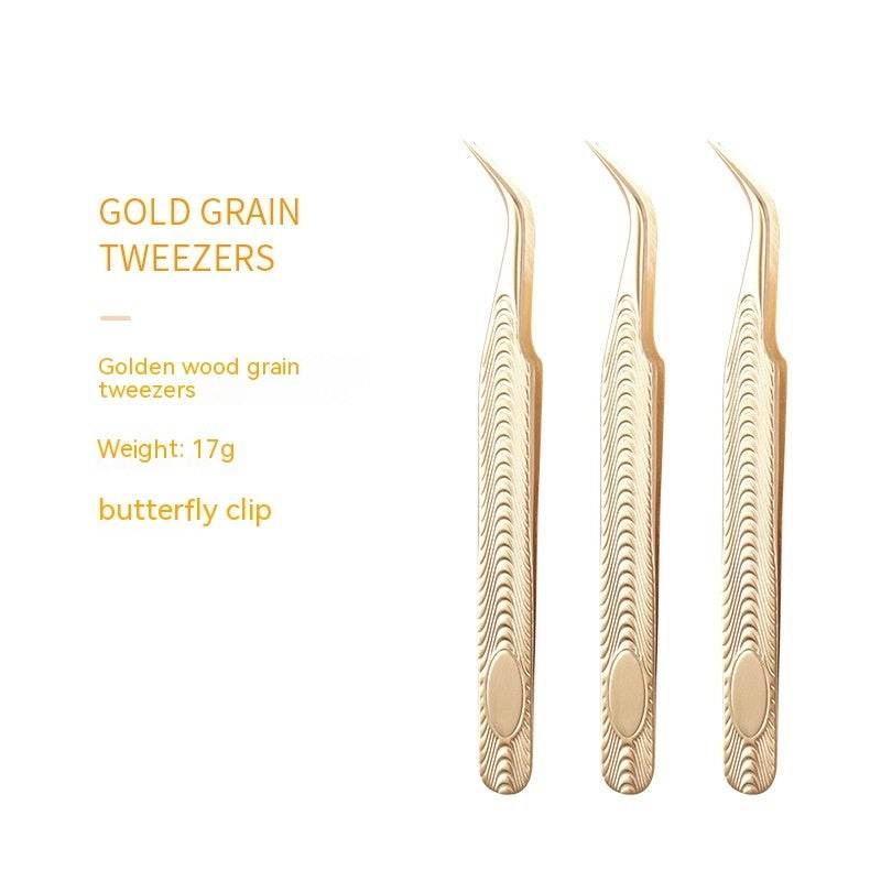 Stainless Steel Eyelash Flowering Tweezers Golden Grafting Eyelash Tweezers - Mubimart