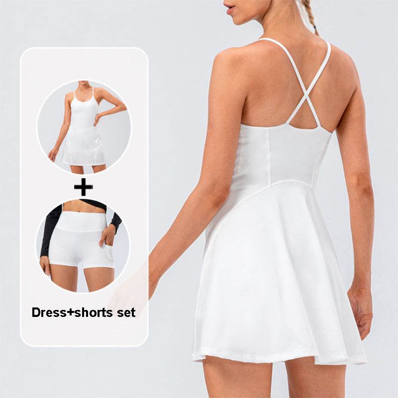 Women Tennis Yoga Skirt High Stretch Soft Nylon Sports Badminton Golf Dress And Fitness Shorts 2 Pcs Set Workout Casual Clothing - Mubimart