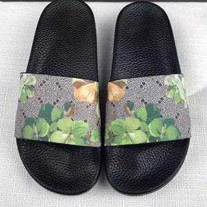 Womens Slippers Slide Sandals Floral Printing Rubber Flip-flops Shoes Red Green - Mubimart