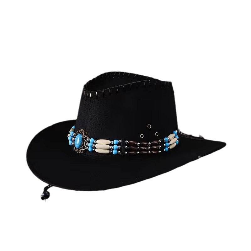 Western Cowboy Hat Men's And Women's Gem Chain Fedora Hat - Mubimart