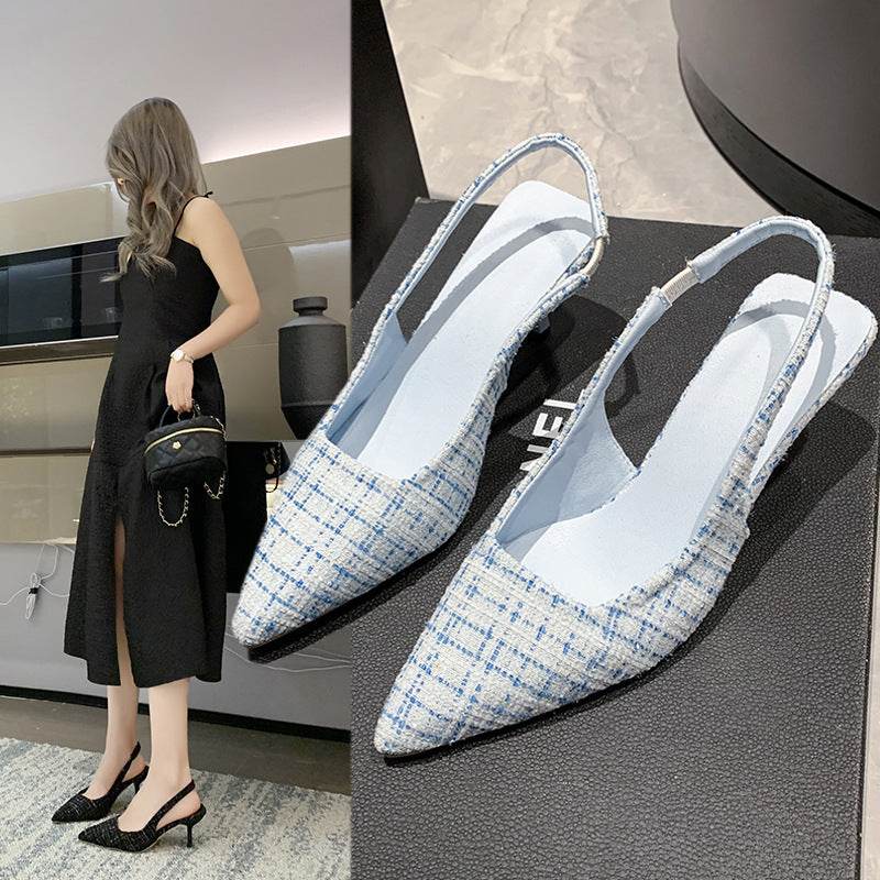 Stiletto Heel Pointed Toe Toe Cap Slingback Sandals Women's Spring And Summer New - Mubimart