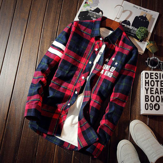 Plaid Shirt Men's Long-sleeved Casual Shirt Jacket - Mubimart