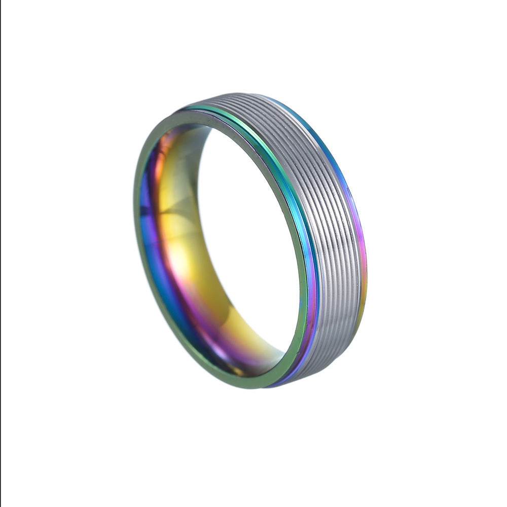 Jewelry 6mm Multicolor Threaded Titanium Steel Ring For Men - Mubimart