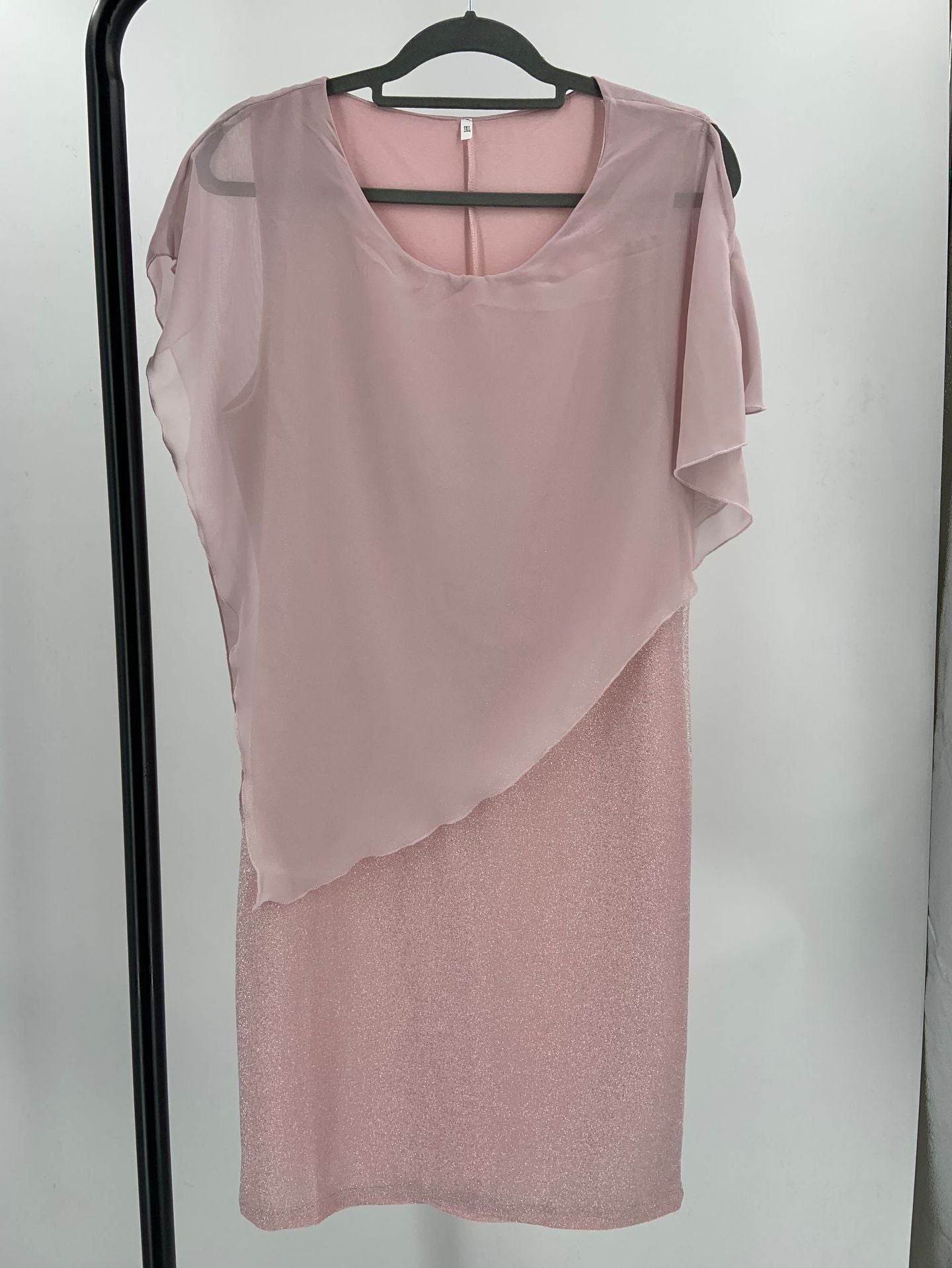 European And American Plus Size Solid Color Chiffon Fake Two-piece Slim Fit Sheath Sexy Party Formal Dress Women - Mubimart