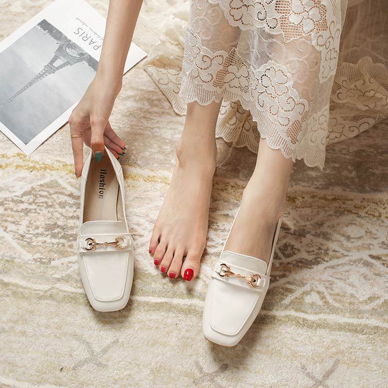 Spring And Autumn Mid-heel Women's Shoes One-foot Loafers Women - Mubimart