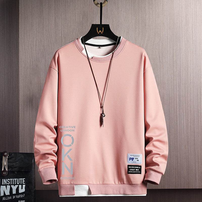 New Mens Casual Sweatshirts Hoodie Fake Two Pieces Letter Print - Mubimart