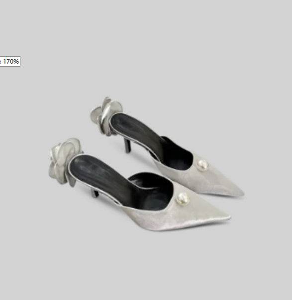 Pointed Pearl High Heel Half Slippers Women Mules Shoes - Mubimart