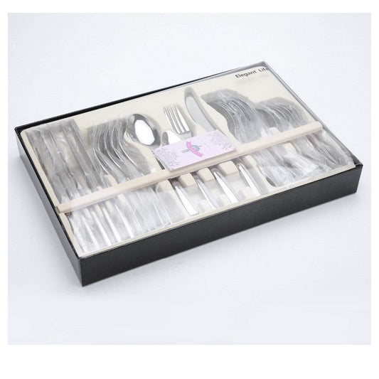 24 PCS Flatware Set Cutlery Dinnerware Spoon Knives Gift Box - Mubimart