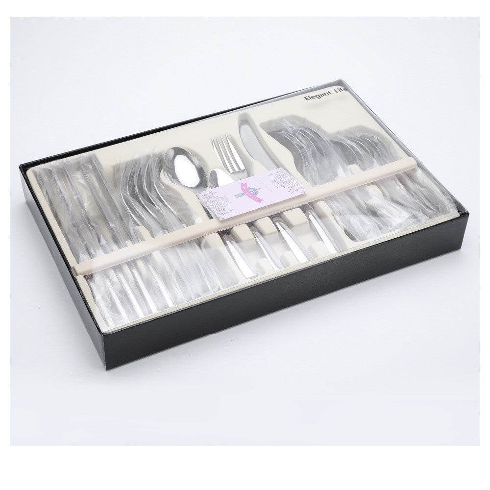 24 PCS Flatware Set Cutlery Dinnerware Spoon Knives Gift Box - Mubimart