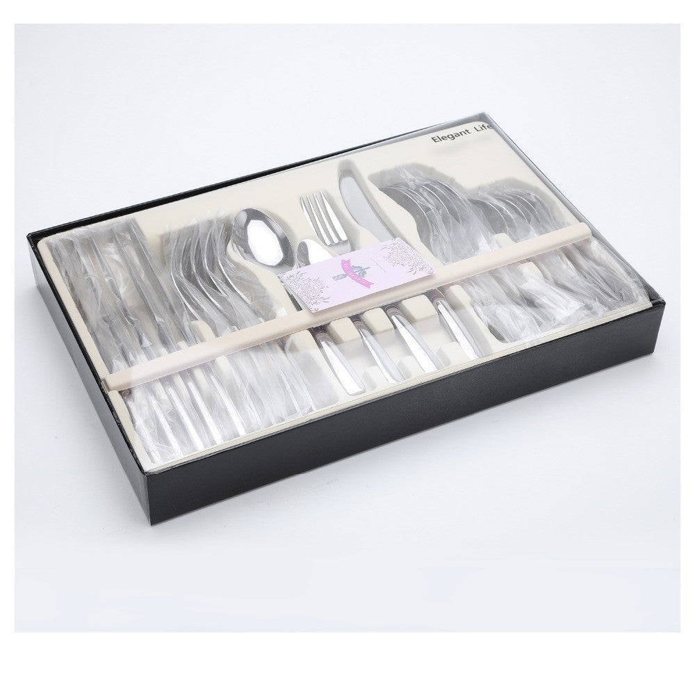 24 PCS Flatware Set Cutlery Dinnerware Spoon Knives Gift Box - Mubimart -  