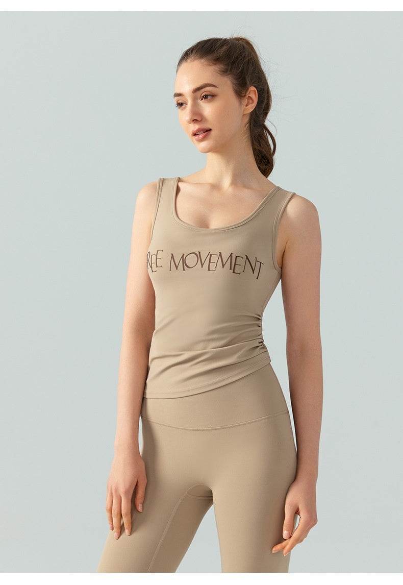 Yoga Vest Women's Fixed Cup Waist Slim Sports Top Workout Clothes - Mubimart