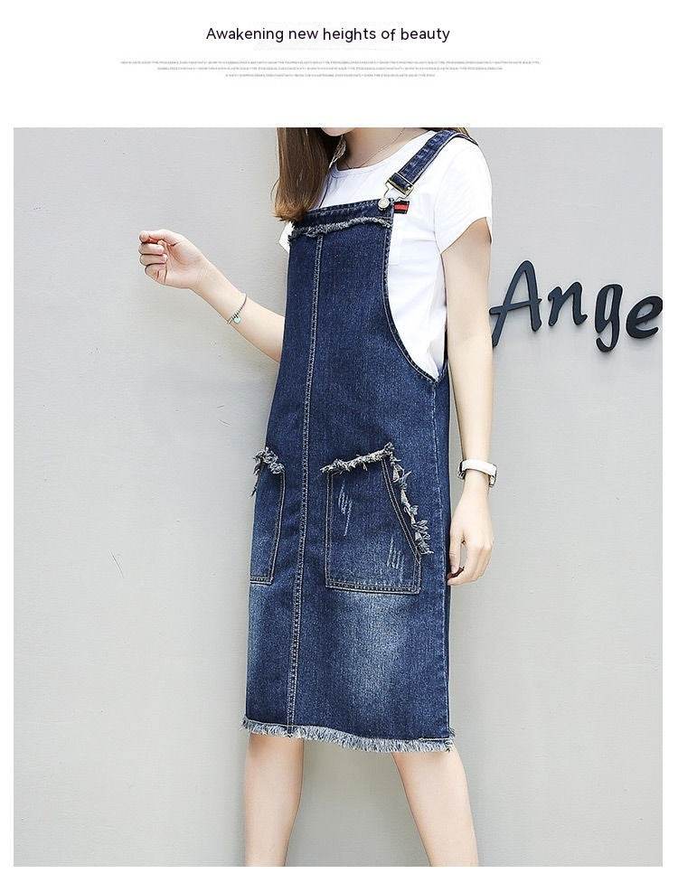 Plus-sized Plus Size Women's Clothing Spring And Summer Slimming Denim Suspender Skirt Slim Fit Dress Fat Sister - Mubimart