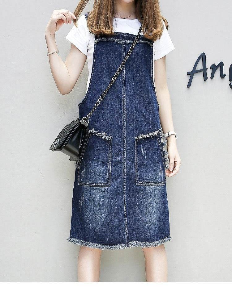 Plus-sized Plus Size Women's Clothing Spring And Summer Slimming Denim Suspender Skirt Slim Fit Dress Fat Sister - Mubimart