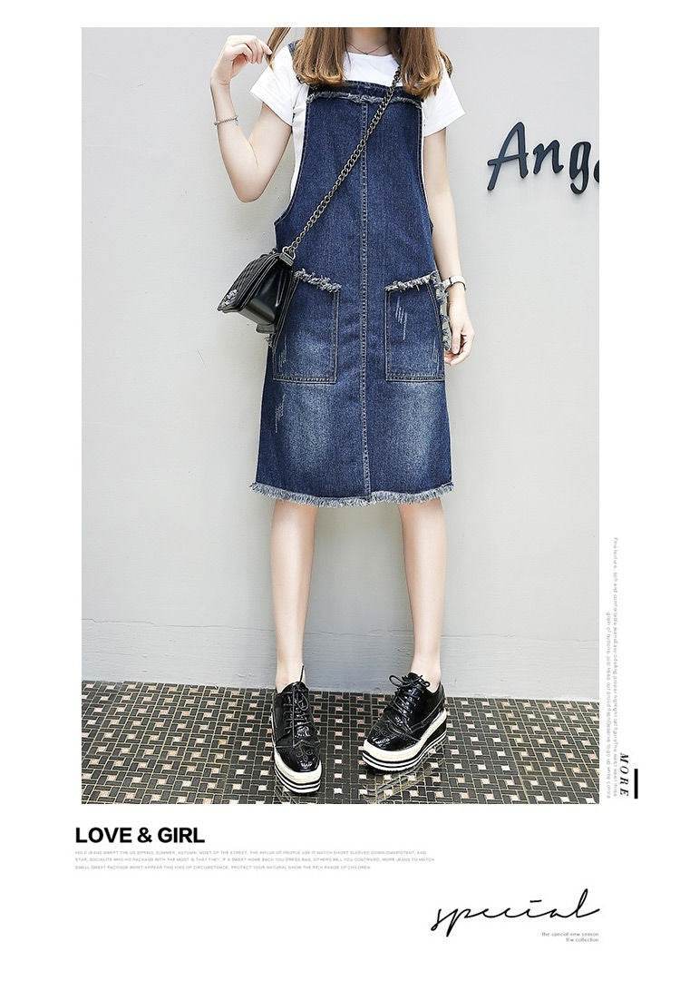 Plus-sized Plus Size Women's Clothing Spring And Summer Slimming Denim Suspender Skirt Slim Fit Dress Fat Sister - Mubimart