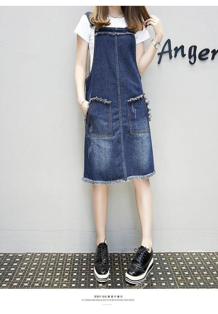 Plus-sized Plus Size Women's Clothing Spring And Summer Slimming Denim Suspender Skirt Slim Fit Dress Fat Sister - Mubimart