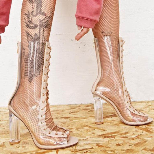 Crystal Thick Heel Mid-calf Personalized Women's Boots - Mubimart