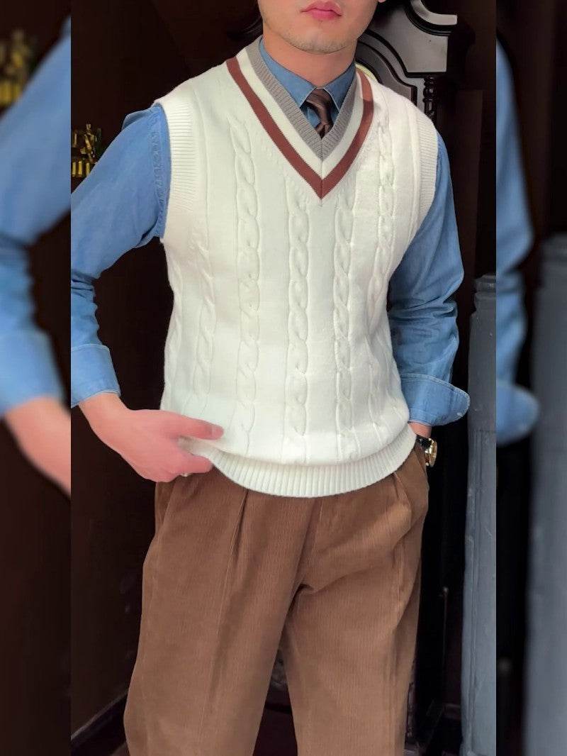 Knitted Sleeveless Vest Men's Retro Bottoming Sweater - Mubimart