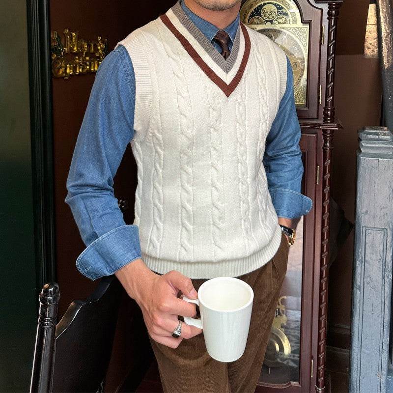 Knitted Sleeveless Vest Men's Retro Bottoming Sweater - Mubimart