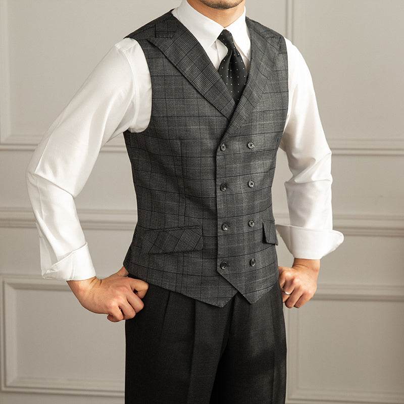 Retro Fashion Prince Plaid Slim Suit Vest - Mubimart