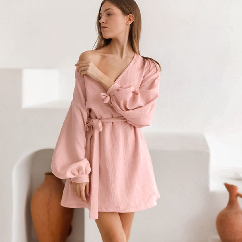 Long Sleeve Nightgown Loose-fitting Loungewear Pajamas For Women Double-layer Gauze Moisture-wicking Clothing - Mubimart -  