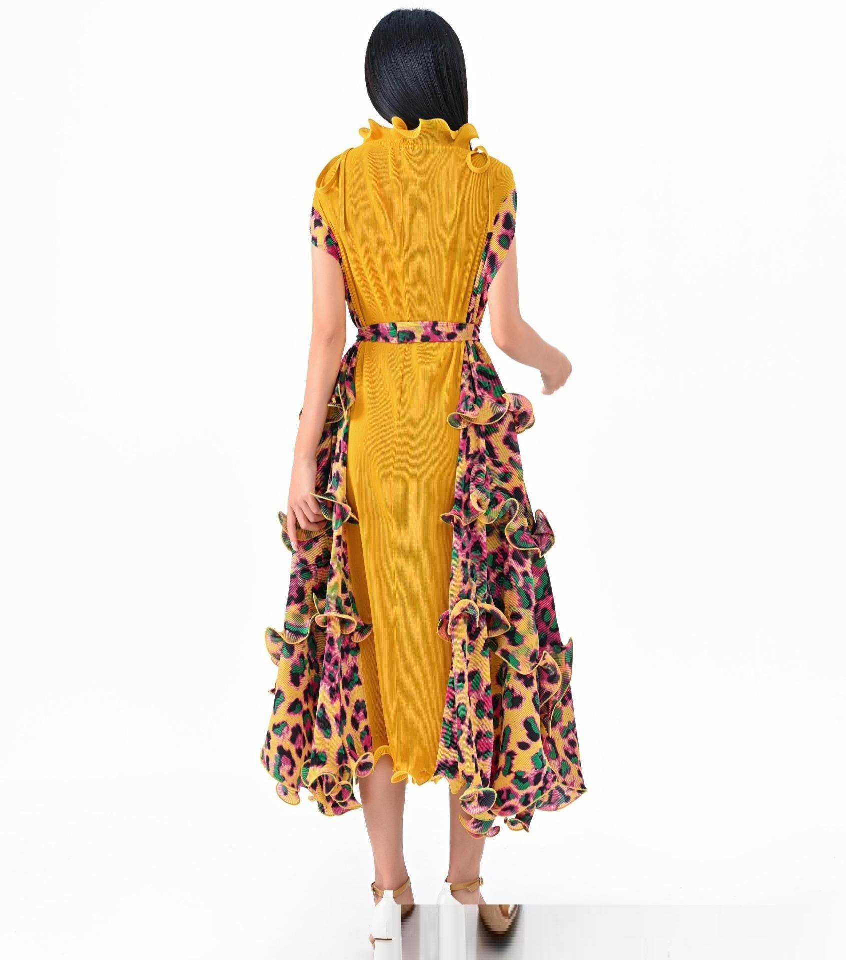 Leopard Print Plus Size Casual Dress Three-dimensional Ruffles - Mubimart