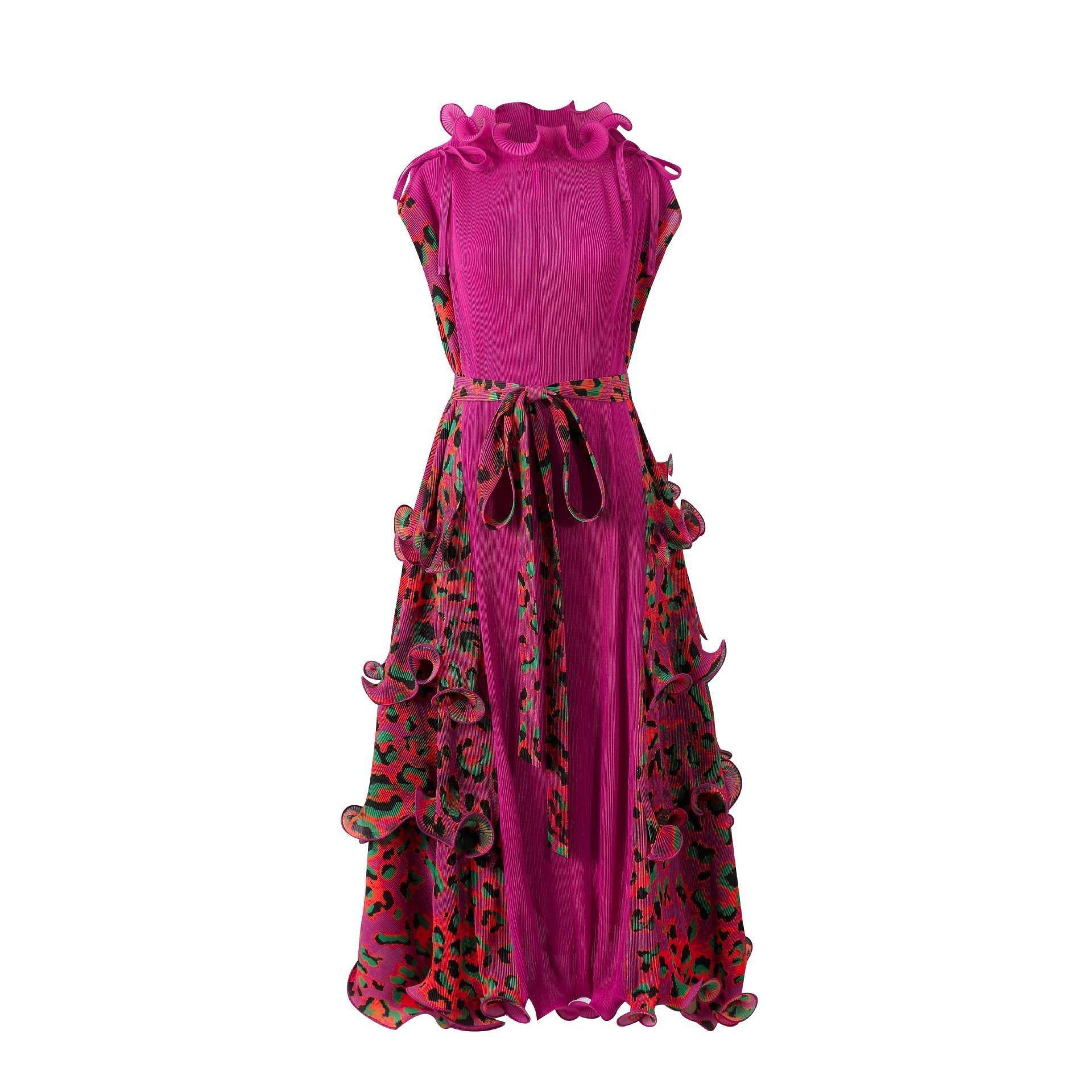 Leopard Print Plus Size Casual Dress Three-dimensional Ruffles - Mubimart