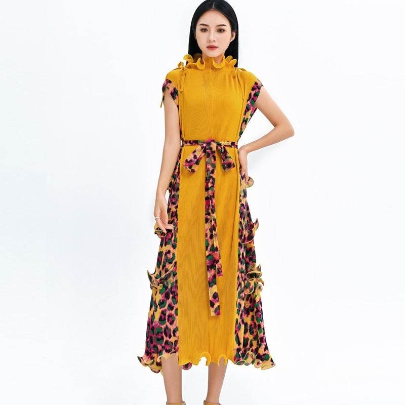 Leopard Print Plus Size Casual Dress Three-dimensional Ruffles - Mubimart