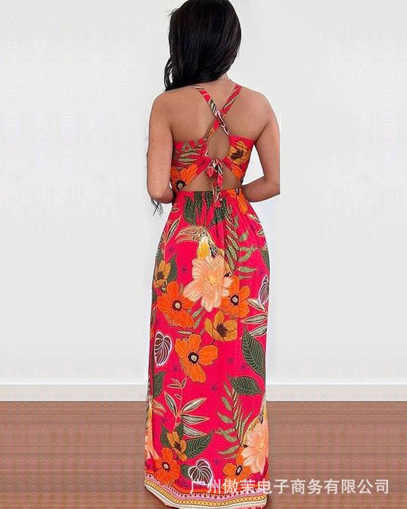 Women's Simple Camisole Printed Dress - Mubimart