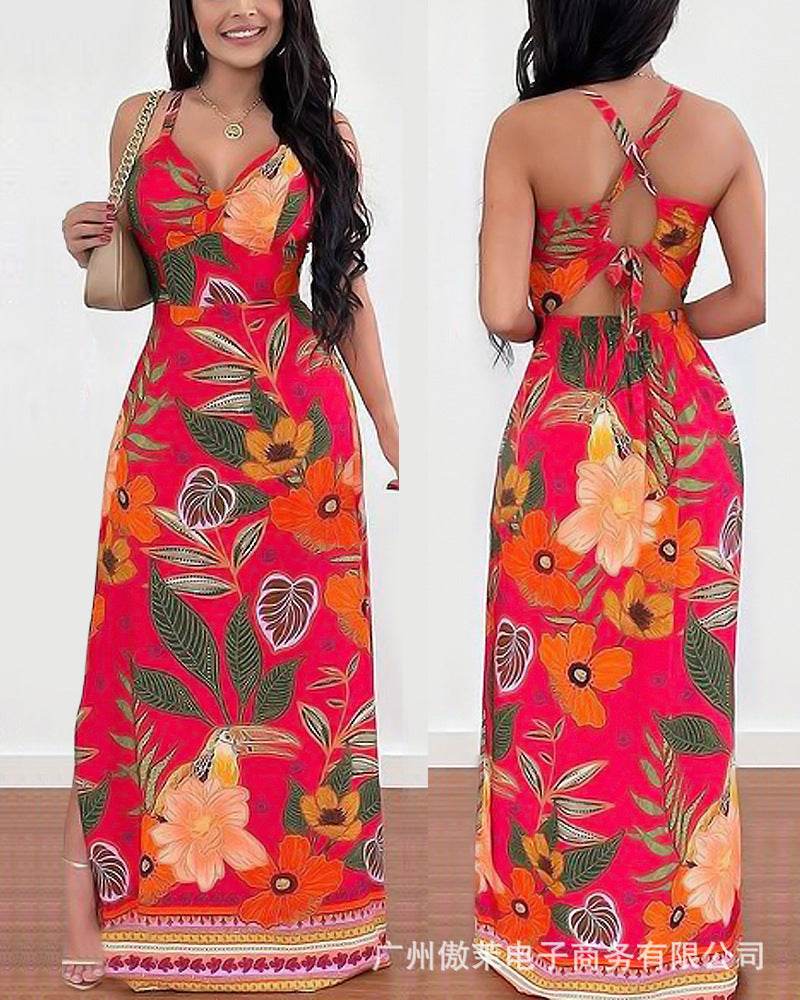Women's Simple Camisole Printed Dress - Mubimart